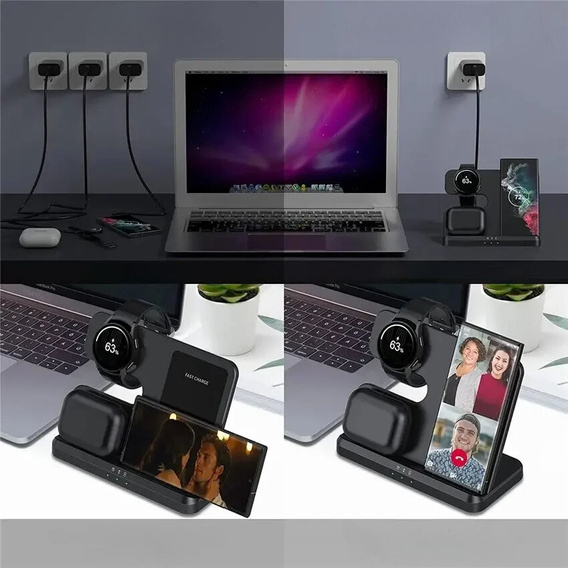 Ładowarka Indukcyjna ERBORD Samsung Trio 3w1 do Smartfona, Galaxy Watch i Galaxy Buds, czarna + ładowarka sieciowa 65W