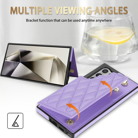 Etui do Samsung Galaxy S25 Ultra z kieszeniami na karty, paskiem i funkcją podstawki – fioletowe