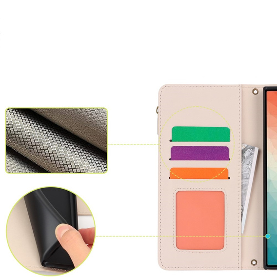 Etui z klapką do Samsung Galaxy S24 Ultra, Wallet Zipper Pocket RFID, z paskiem na ramię, białe