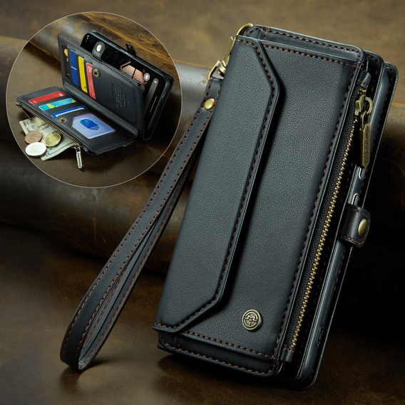Etui CaseMe do Google Pixel 9a – portfelowe z zamkiem i paskami, czarne