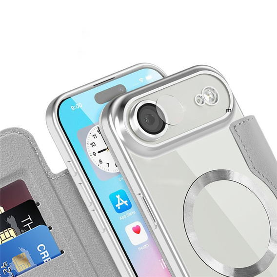 Etui z klapką do iPhone Air, RFID Wallet MagSafe z ochroną aparatu, tytanowe szare
