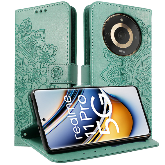 Etui z klapką do Realme 11 Pro 5G / Pro+ 5G, Mandala, zielone