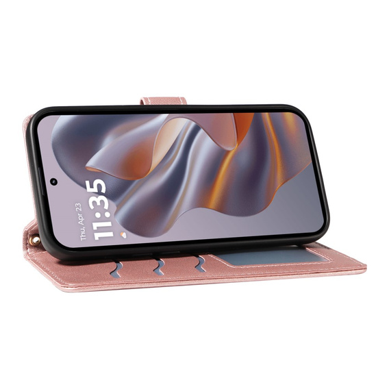 Etui z klapką do Motorola Edge 50 Neo / Motorola ThinkPhone 25, Rhombus Crossbody Leather, różowe rose gold