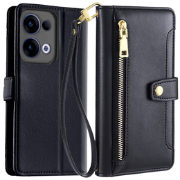 Etui z klapką do Oppo Reno 13, Wallet Zipper Pocket, czarne