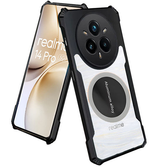 Etui do Realme 14 Pro+ 5G, z blaszką magnetyczne, przezroczyste / czarne
