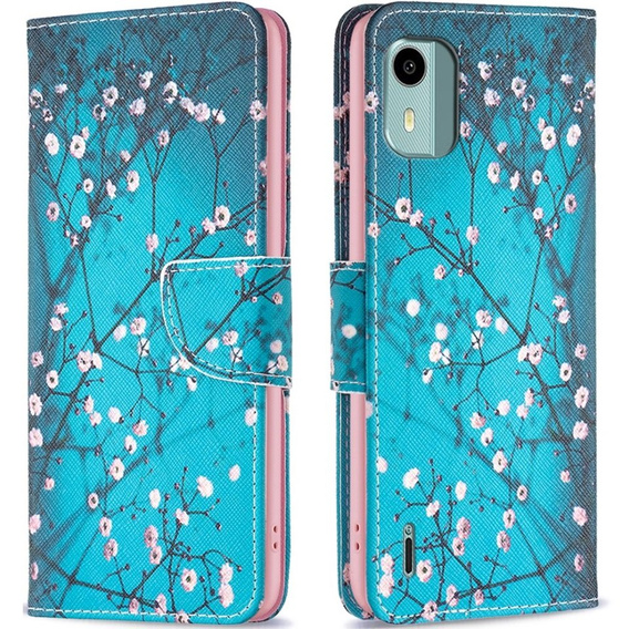 Etui z klapką do Nokia C12 4G, Wallet, Sakura niebieskie