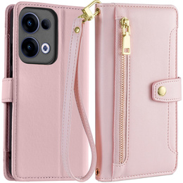 Etui z klapką do Oppo Reno 13, Wallet Zipper Pocket, różowe