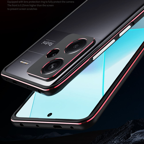 Etui do Xiaomi Redmi Note 13 Pro+, Armor Bumper, z osłoną obiektywu, czarne / czerwone