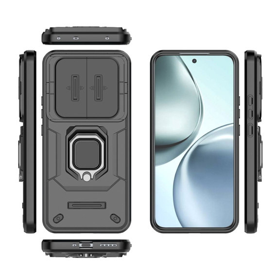 Etui pancerne do Realme 14 Pro+ 5G, z osłoną aparatu i podstawką, czarne