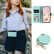 Etui z klapką do iPhone 16, Rhombus Crossbody Leather, zielone