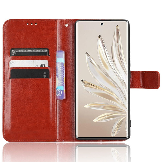 Etui z klapką do Honor 70 5G, Crazy Horse Wallet, brązowe