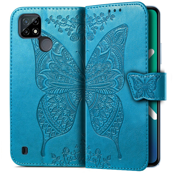 Etui z klapką do Realme C21, Butterfly, niebieskie