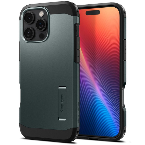 Etui Spigen do iPhone 16 Pro, Tough Armor Mag MagSafe, zielone + Szkło Hartowane 9H
