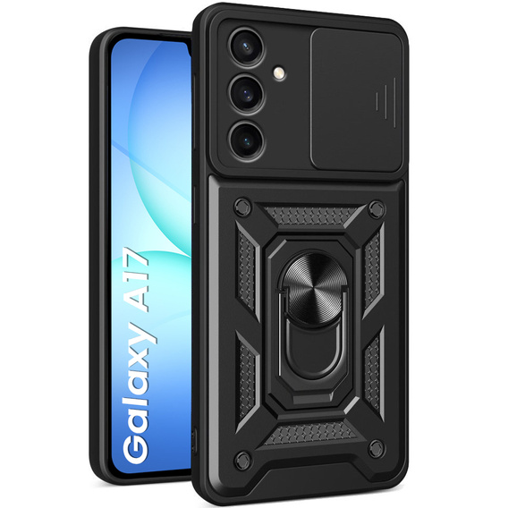 Etui pancerne do Samsung Galaxy A17 5G, z ochroną aparatu, z podstawką, czarne