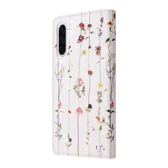Etui z klapką do Galaxy A56 – drobne kwiaty, ochrona RFID, kieszenie na karty, zdjęcie i banknoty