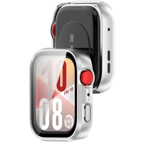 2w1 Etui z twardą ramką i szkłem hartowanym do Huawei Watch Fit 4 - srebrne