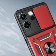 Etui pancerne do Oppo Reno 14F, z ochroną aparatu, z podstawką, czerwone