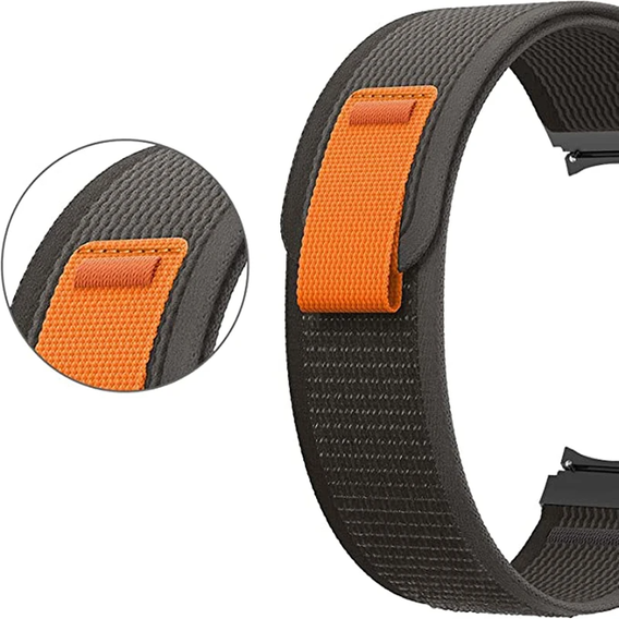 Pasek Nylonowy do Samsung Galaxy Watch 4/5/6 40/42/43/44/45/46/47mm, Szary / Pomarańczowy