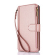 Etui z klapką do Samsung Galaxy S24 Ultra, Wallet Zipper Pocket RFID, z paskiem na ramię, różowe rose gold