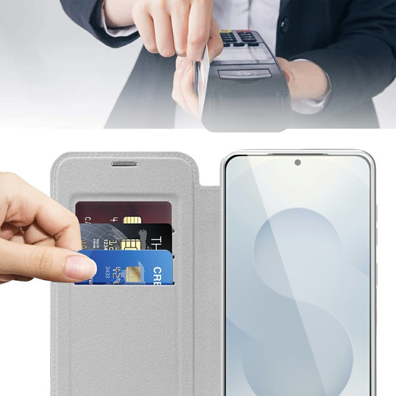 	Etui skórzane do Samsung Galaxy S25 Edge – szare, kompatybilne z MagSafe, z ochroną RFID, titanium grey