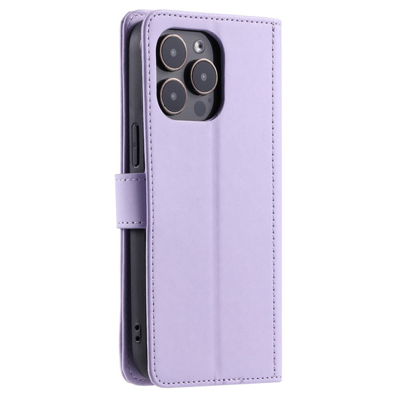 Etui z klapką do iPhone 16 Pro Max, Rhombus Crossbody Leather, fioletowe