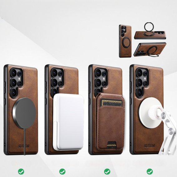 Etui Suteni G3 do Samsung Galaxy S25 Ultra z podstawką i MagSafe – brązowe