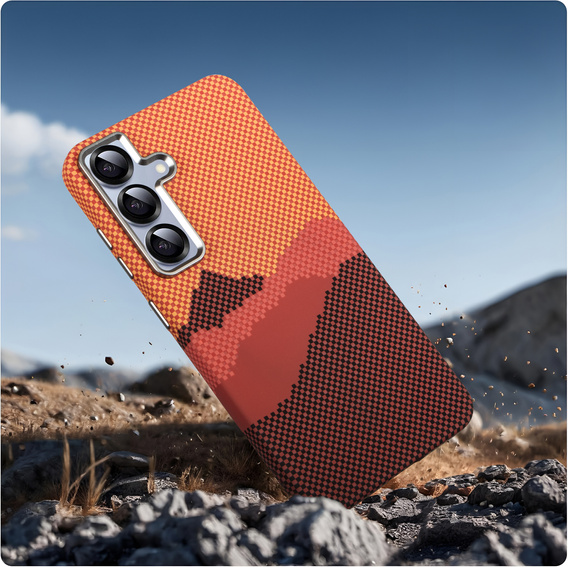 Etui do Samsung Galaxy S25, Carbon Fiber MagSafe, pomarańczowe