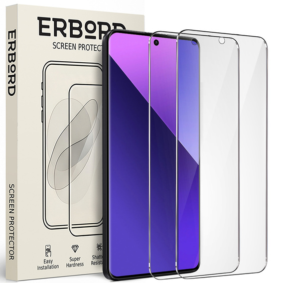 2x Szkło Hartowane ERBORD 9H Hard Glass do Xiaomi Redmi Note 13 4G/5G / 13 Pro 4G/5G – codzienna ochrona w eleganckim wydaniu