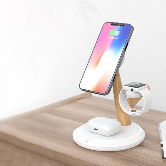 Ładowarka indukcyjna do iPhone Apple Watch AirPods, Tree Branch, biała