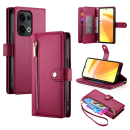 Etui z klapką do Oppo Reno 13 Pro 5G, Wallet Zipper Pocket, czerwone