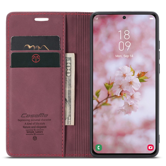 Etui CASEME do Samsung Galaxy S22 5G, Leather Wallet Case, czerwone