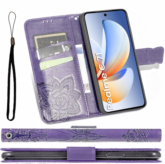 Etui z klapką Butterfly do Realme C71 – eleganckie i funkcjonalne, fioletowe