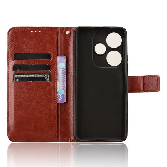Etui z klapką do Xiaomi Poco F6, Crazy Horse Wallet, brązowe
