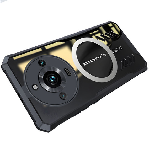 Etui do Realme 11 Pro / 11 Pro +, z blaszką magnetyczną, Czarne / Przezroczyste