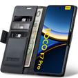 Etui do Xiaomi Poco F7 Pro, ERBORD Glossy Litchi, portfel z klapką, czarne