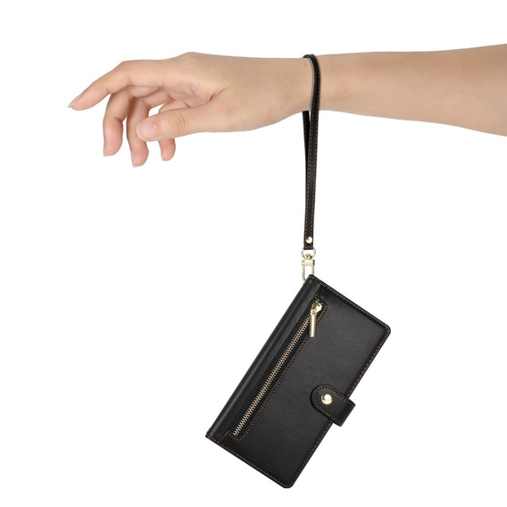Etui z klapką do Oppo Reno 13F 5G, Wallet Zipper Pocket, czarne