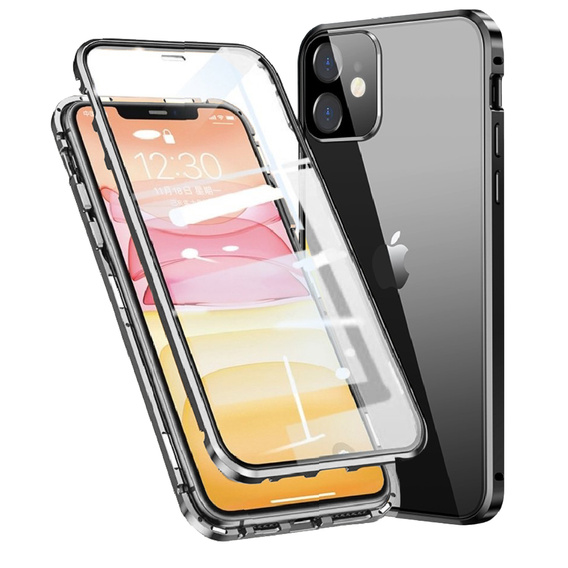 Etui do iPhone 12, Magnetic Dual Glass, czarne