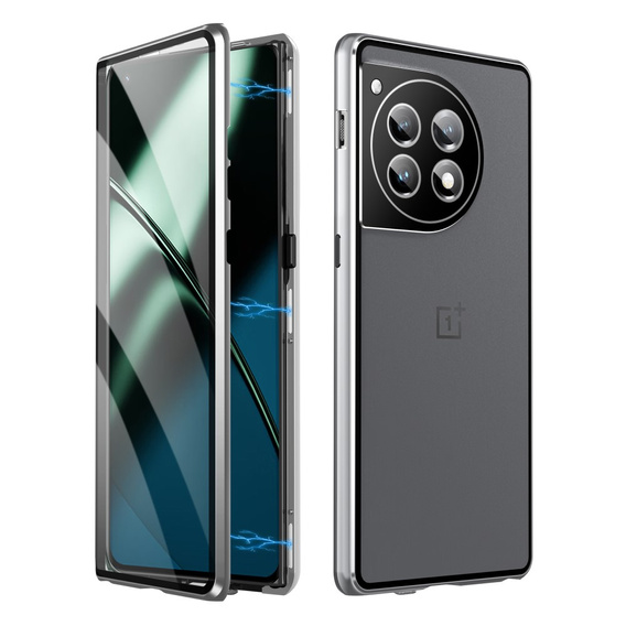 Etui do OnePlus 12 5G, Magnetic Dual Glass, srebrne