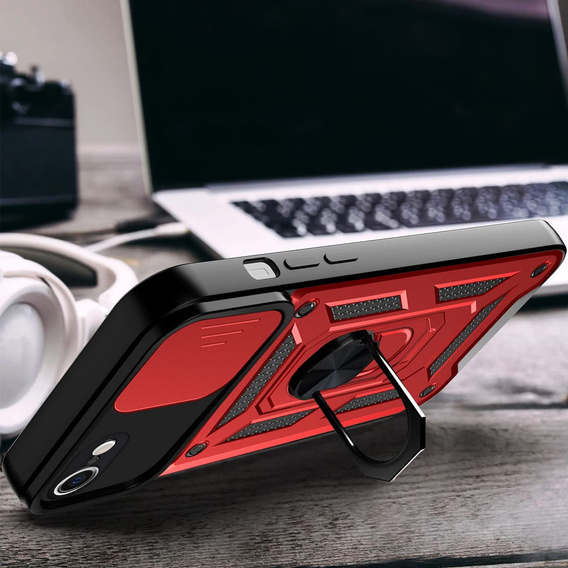 Etui pancerne do iPhone 16E, CamShield Slide, czerwone + Szkło Hartowane 9H