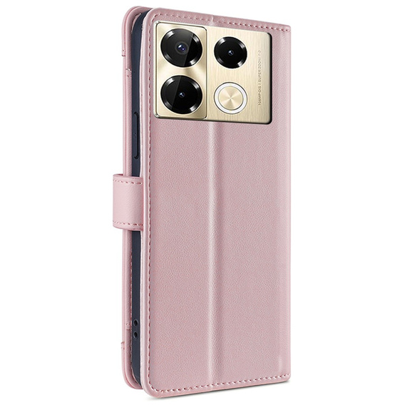 Etui z klapką do Infinix Note 40 Pro, Wallet Zipper Pocket, różowe