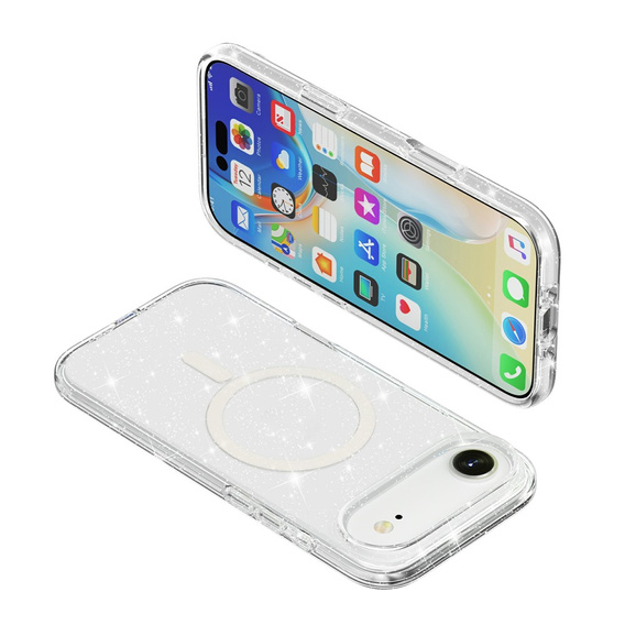 Etui do iPhone 17 Air, do MagSafe, brokat, transparentne