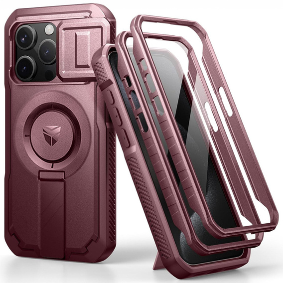 Magnetyczne etui Dexnor z osłoną aparatu i uchwytem – iPhone 15 Pro - czerwone