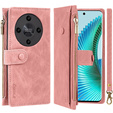 Etui z klapką do Honor Magic 6 Lite 5G, Wallet Zipper Pocket, różowe