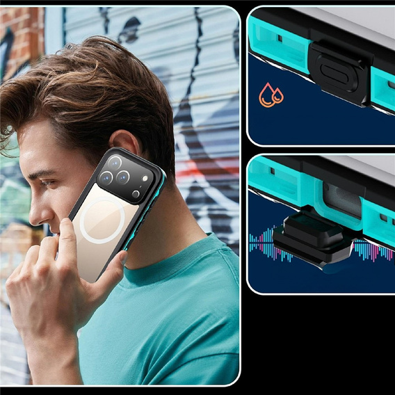 Etui do iPhone 17 Pro, Wodoodporne IP68, SHELLBOX MagSafe, niebieskie