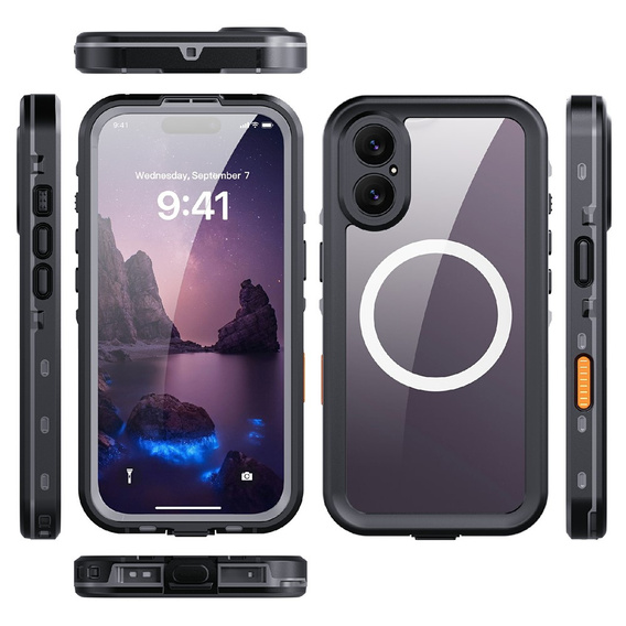 Etui do iPhone 17, Wodoodporne IP68, SHELLBOX MagSafe, czarne