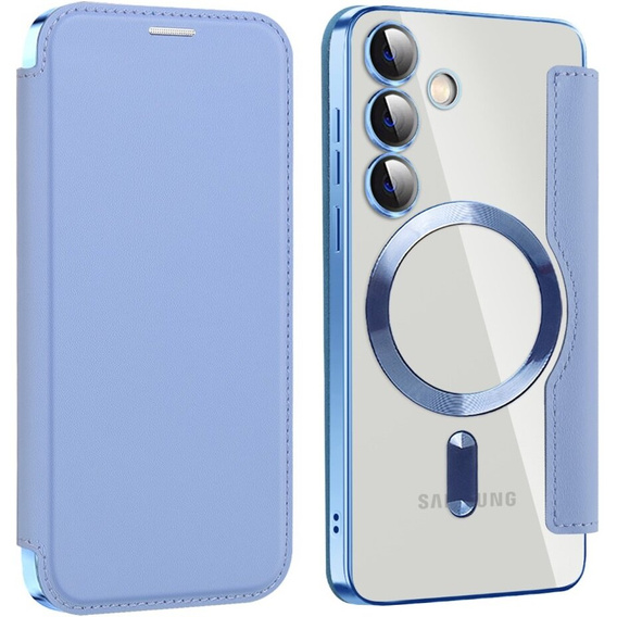 Etui z klapką do Samsung Galaxy S24, RFID Wallet MagSafe z ochroną aparatu, niebieskie