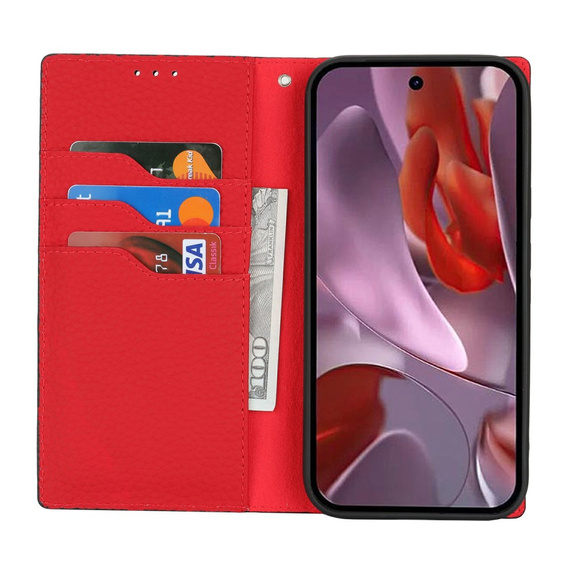 Etui z klapką do Google Pixel 9A, Litchi Skin Grain, czarne