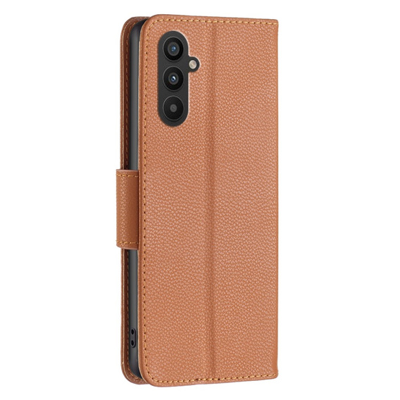 Etui z klapką do Samsung Galaxy A25 5G, Wallet Litchi Leather, brązowe + szkło 9H