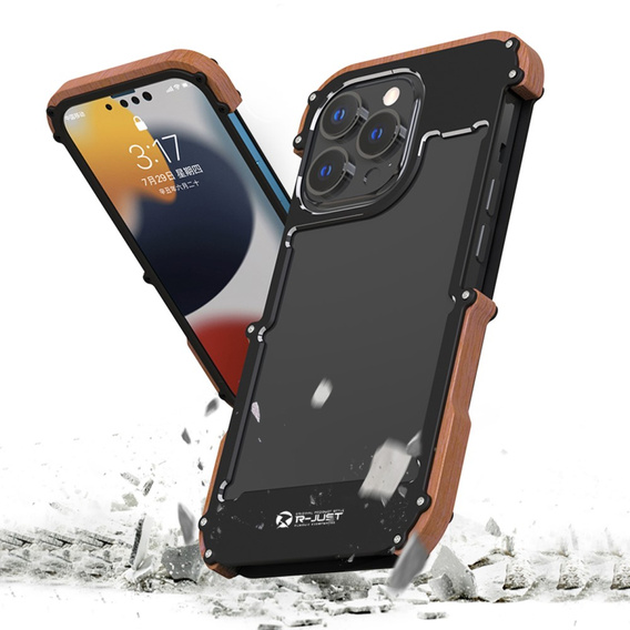 Etui R-JUST do iPhone 13 Pro, Alu Wood Bumper, czarne