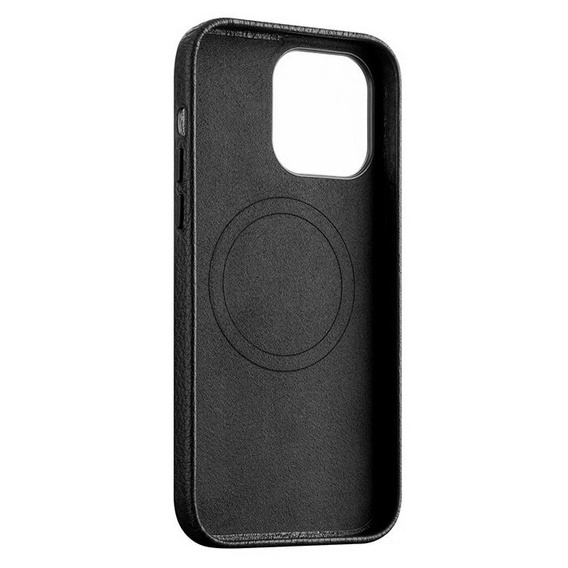 Etui skórzane do iPhone 16 Pro Max, ERBORD Leather MagSafe, czarne + Szkło na ekran